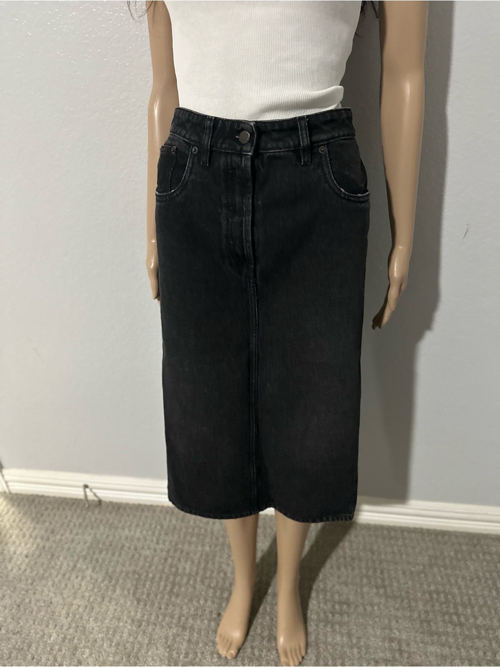 Prada Black Mid-Rise Denim Midi Skirt - Picture 8 of 13